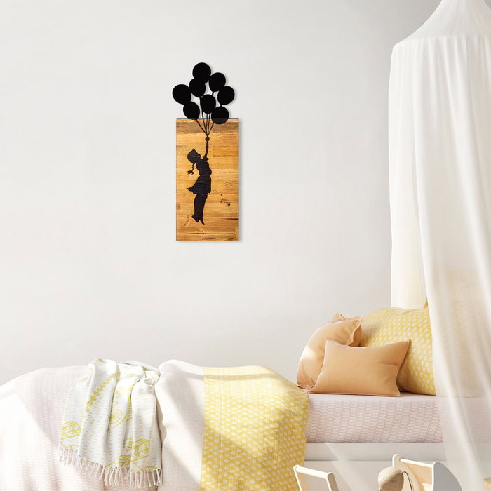 Wallity Child And Balloons Escultura de pared en Negro